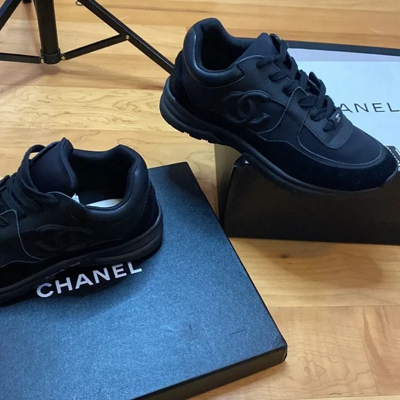 Brand new: Black suede Chanel tennis shoes. Size 38in womens (7). - Picture 2 of 5